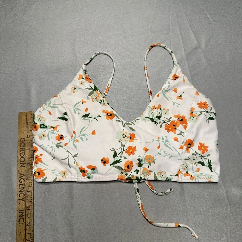 White Orange Bralette Style Bikini Top S M Floral Strappy Dainty Feminine Cute